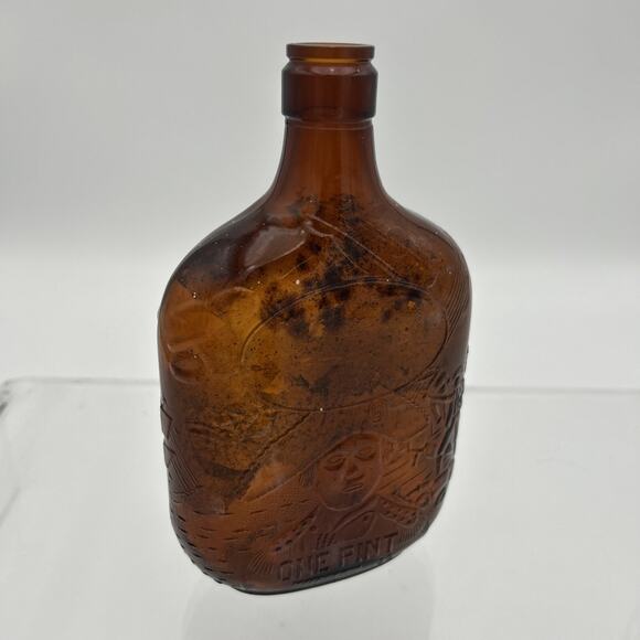 Vintage Amber Brown Bottle Embossed John Paul Jones 1 Pint Whiskey Flask 7.5” - Picture 12 of 16